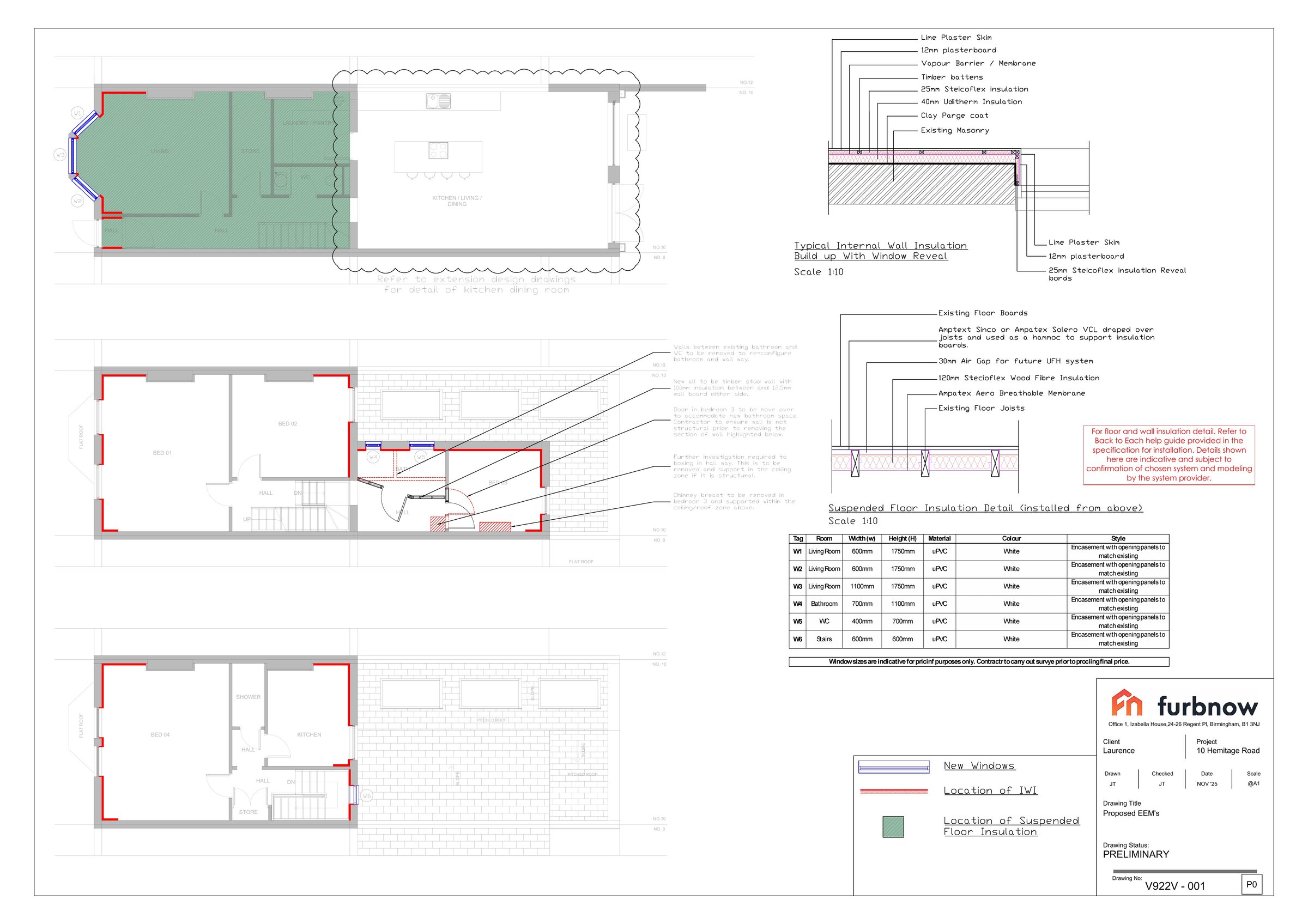 Annotated floor plan showing wall insulation positions